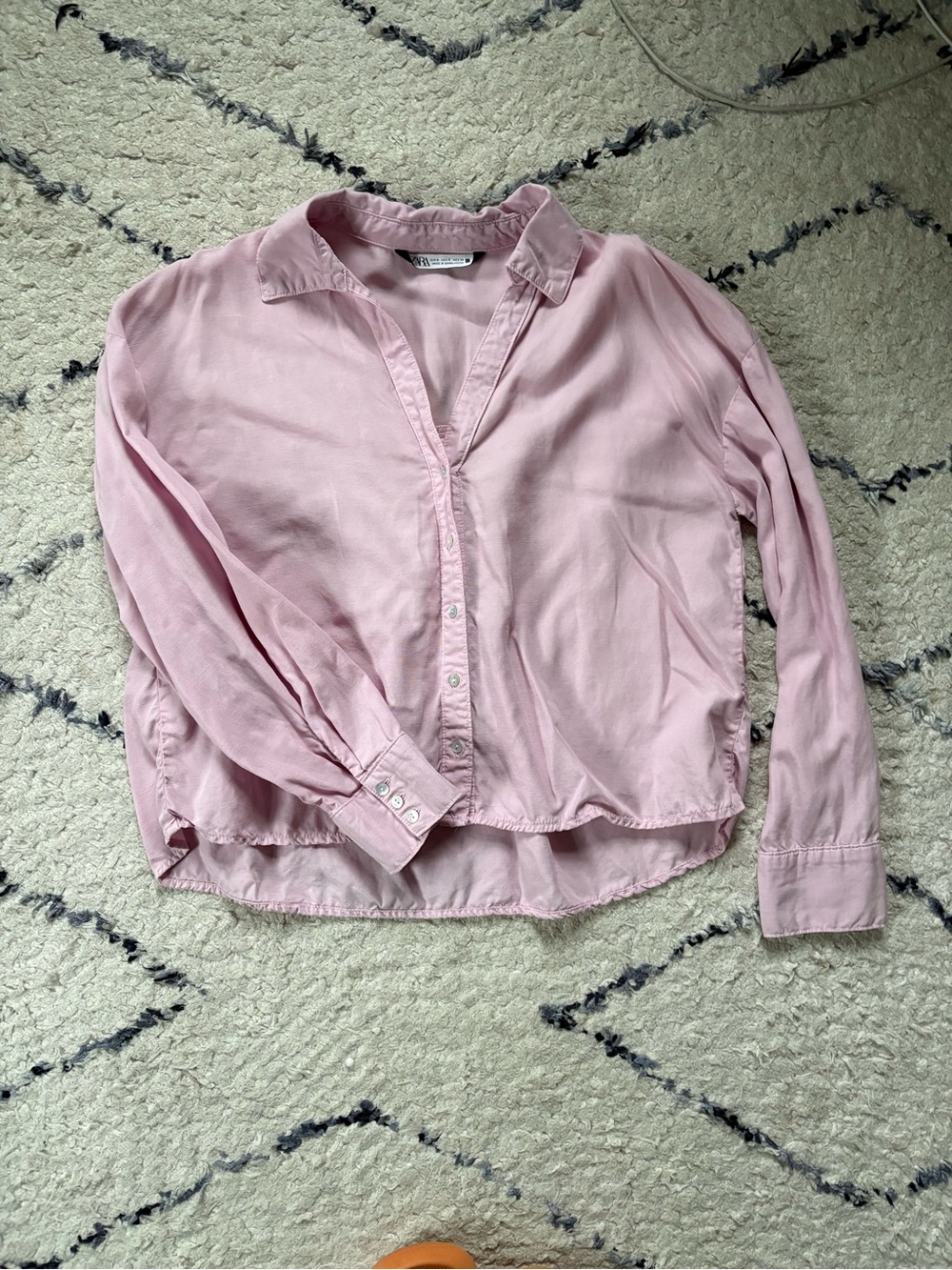 Zara Light Pink Button-Front Faux Linen Shirt
